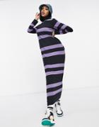 Asos Design Long Sleeve Maxi T-shirt Dress In Dusty Purple And Black Stripe