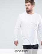 Asos Plus Longline Long Sleeve T-shirt With Crew Neck - White