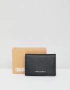 Asos Design Leather Card Holder With Coin Purse In Black - Black