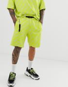 Asos Design Two-piece Shorts In Neon Green With Solaire Print & Buckle Details - Green