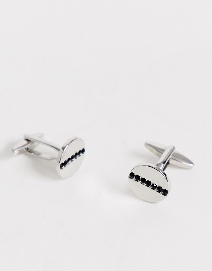 Designb Cufflinks With Black Stone Detail In Silver - Silver