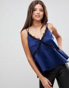 Asos Fuller Bust Lace Trim Strappy Asymmetric Cami-navy