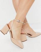 Asos Design Sundae Block Heel Mid Shoes In Beige-neutral