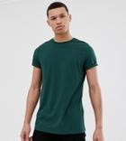 Asos Design Tall T-shirt With Crew Neck And Roll Sleeve In Green - Green