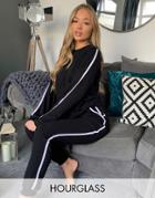 Asos Design Hourglass Tracksuit Sweat / Basic Jogger With Tie With Contrast Binding In Organic Cotton-black