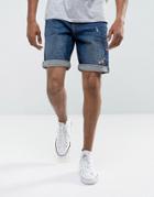 Esprit Denim Shorts In Slim Fit With Repair Details - Blue