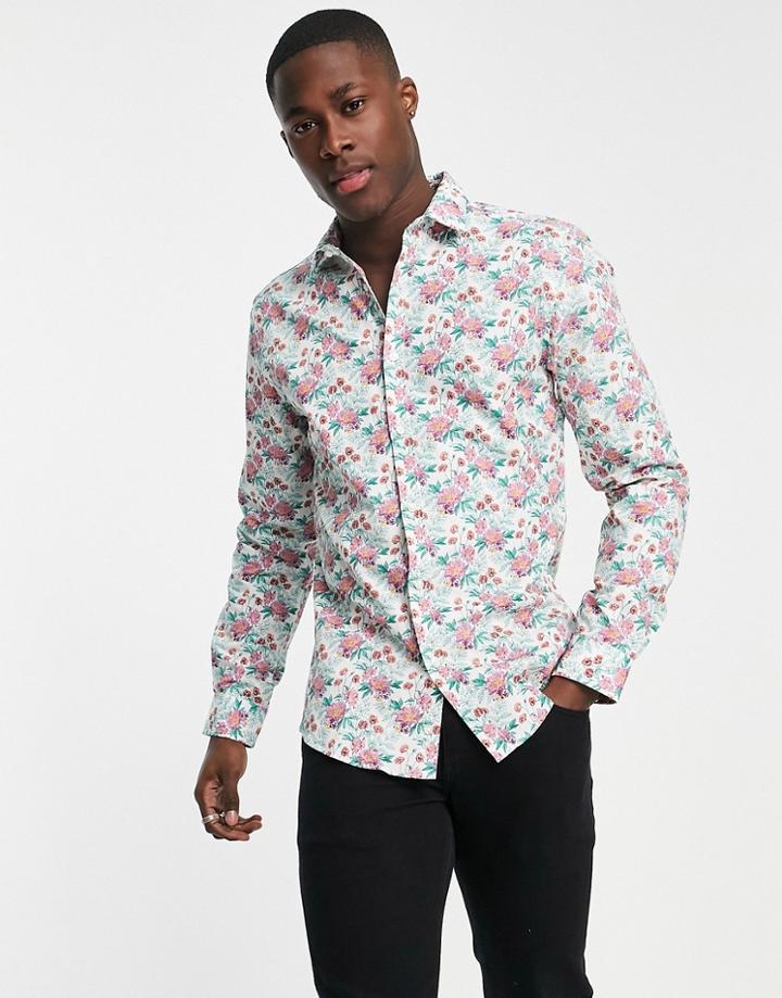Harry Brown Floral Slim Fit Shirt-white