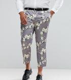 Asos Plus Wedding Skinny Crop Smart Pants With Light Gray Floral Print - Gray