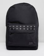 Spiral Black Eyelet Front Pocket Backpack - Black