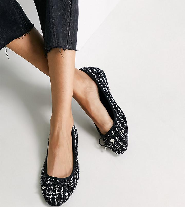 Asos Design Wide Fit Lallie Ballet Flats In Black Tweed