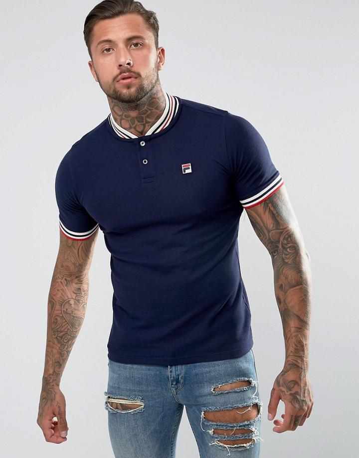 Fila Vintage Baseball Polo Shirt In Navy - Navy