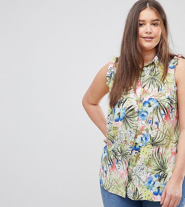 Koko Tropical Shirt With Frill Shoulder - Multi