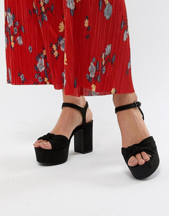 Bershka Knot Detail Platform Sandals In Black - Black