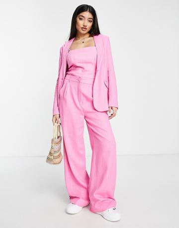 The Frolic Linen Oversized Suit Pants In Bright Pink