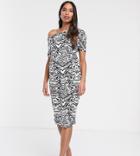 Asos Design Maternity Pleated Shoulder Pencil Dress In Zebra Print-multi