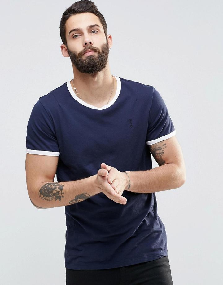 Religion Crew Neck Ringer T-shirt - Navy Base