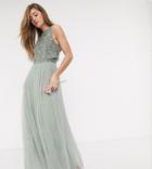 Maya Tall Bridesmaid Sleeveless Midaxi Tulle Dress With Tonal Delicate Sequin Overlay In Sage Green