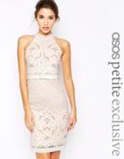 Asos Petite Body-conscious Dress In Lace With High Neck - White $95.00