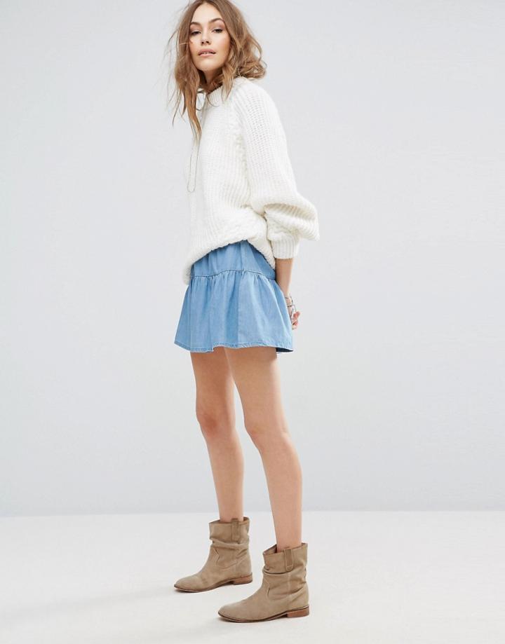 Vero Moda Ruffle Denim Mini Skirt - Blue