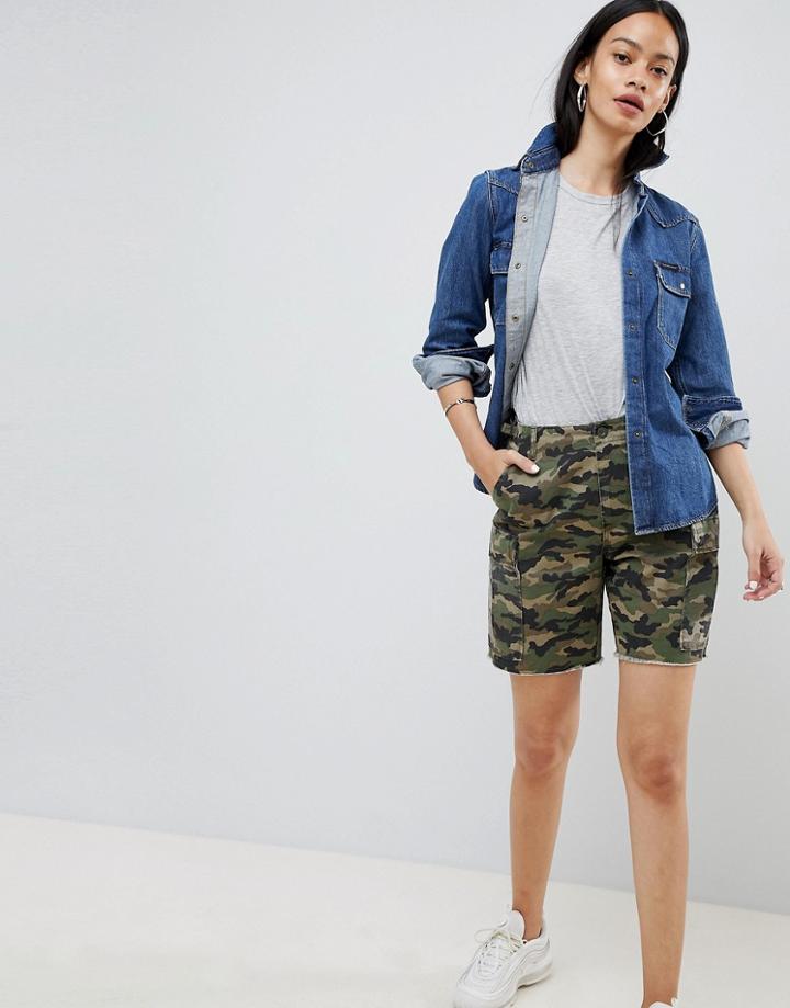 Asos Design Cargo Shorts In Camo With Raw Hem - Multi