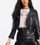 Asos Design Petite Leather Look Mini Skirt With Pleated Hem In Black