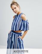 Asos Petite Cold Shoulder Top In Blue Stripe Co-ord - Multi