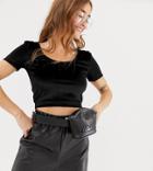 Collusion Petite Scoop Neck Crop Top In Velvet - Black
