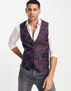 Bolongaro Trevor Skinny Fit All Over Jacquard Embroidered Suit Vest-black