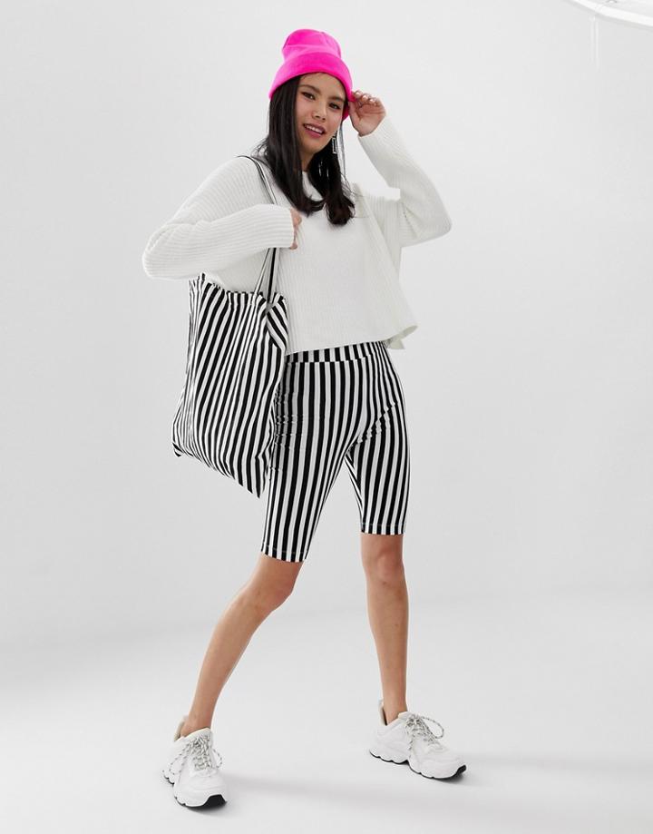 Monki Legging Shorts In Mono Stripe Black And White - Multi