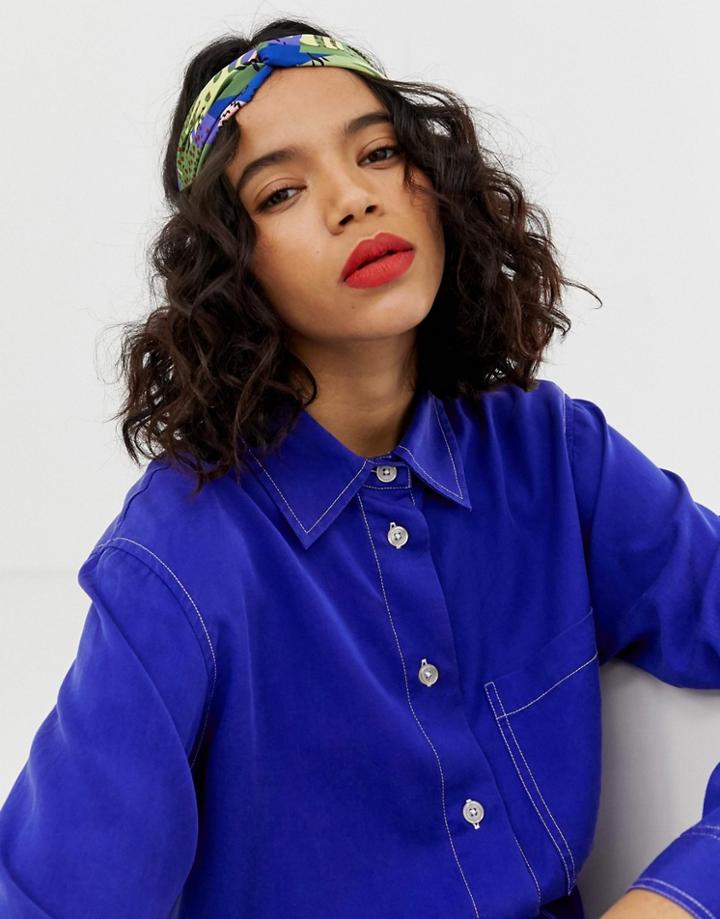 Asos Design Headband With Twist Front In Geo And Leaf Print - Multi