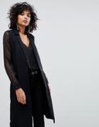 Y.a.s Longline Blazer With Sheer Sleeves - Black