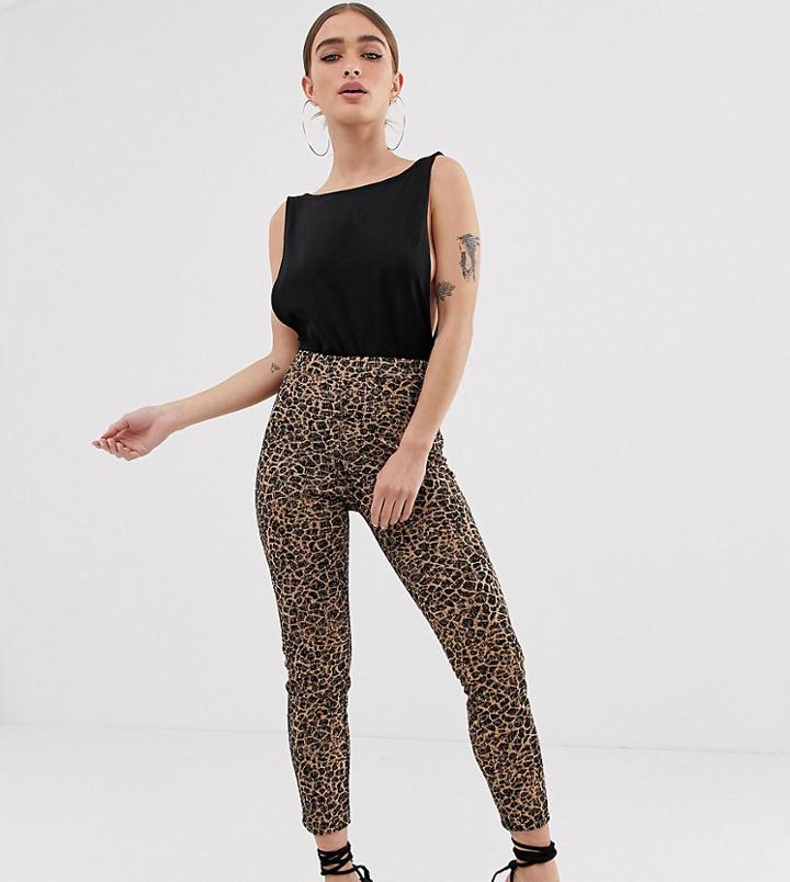 Asos Design Petite Leopard Jaquard Pull On Skinny Pants - Multi