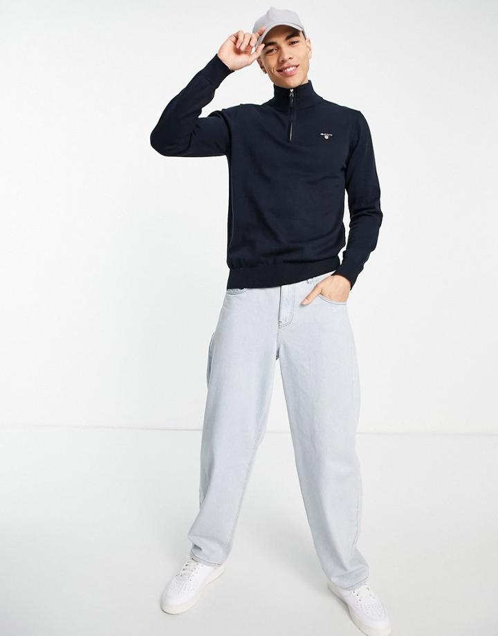 Gant Half Zip Sweater With Small Shield Logo In Navy