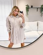 Asos Design Mini Fleece Shirt Dress In Camel-white