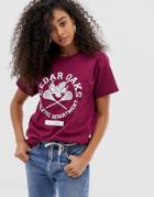 Daisy Street Relaxed T-shirt With Vintage Cedar Oaks Print-red