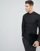 Selected Homme Slim Shirt In Pindot With Grandad Collar - Black