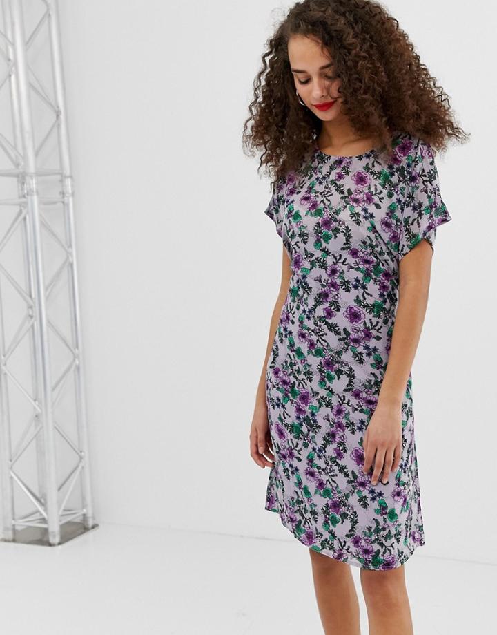 Pieces Adrianna Floral Print Dress-purple