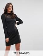 Fashion Union Tall Long Sleeve Dress With High Neck In Lace - Black