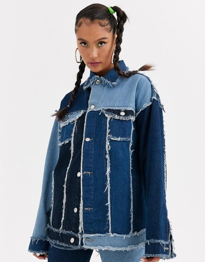 Jaded London Oversized Patchwork Denim Jacket Two-piece-blue