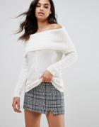 Lipsy Bardot Knitted Tinsel Sweater-white