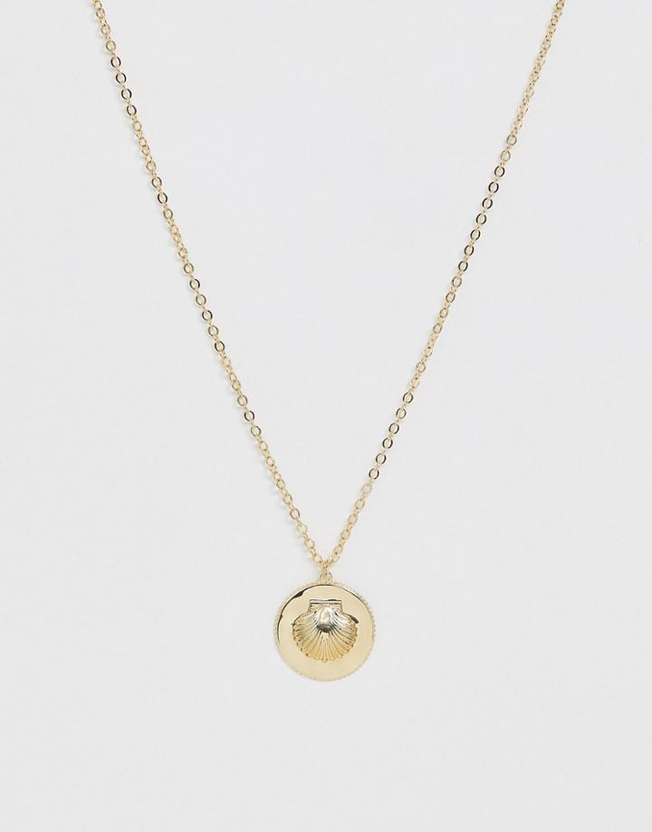 Designb London Embossed Shell Coin Pendant Necklace-gold