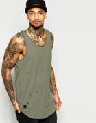 Black Kaviar Longline Tank With Distressing - Kaki