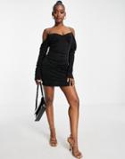 Asos Design Cold Shoulder Chain Detail Mini Dress In Black