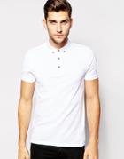 Asos Polo Shirt In White Pique With Button Down Collar - White