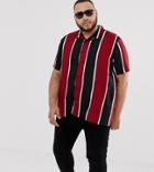 New Look Plus Regular Fit Revere Shirt In Red Stripe - Red
