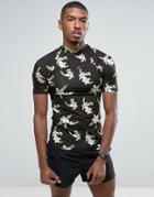 Asos Rash Tank With Uv Protection With Floral Print In Black - Black