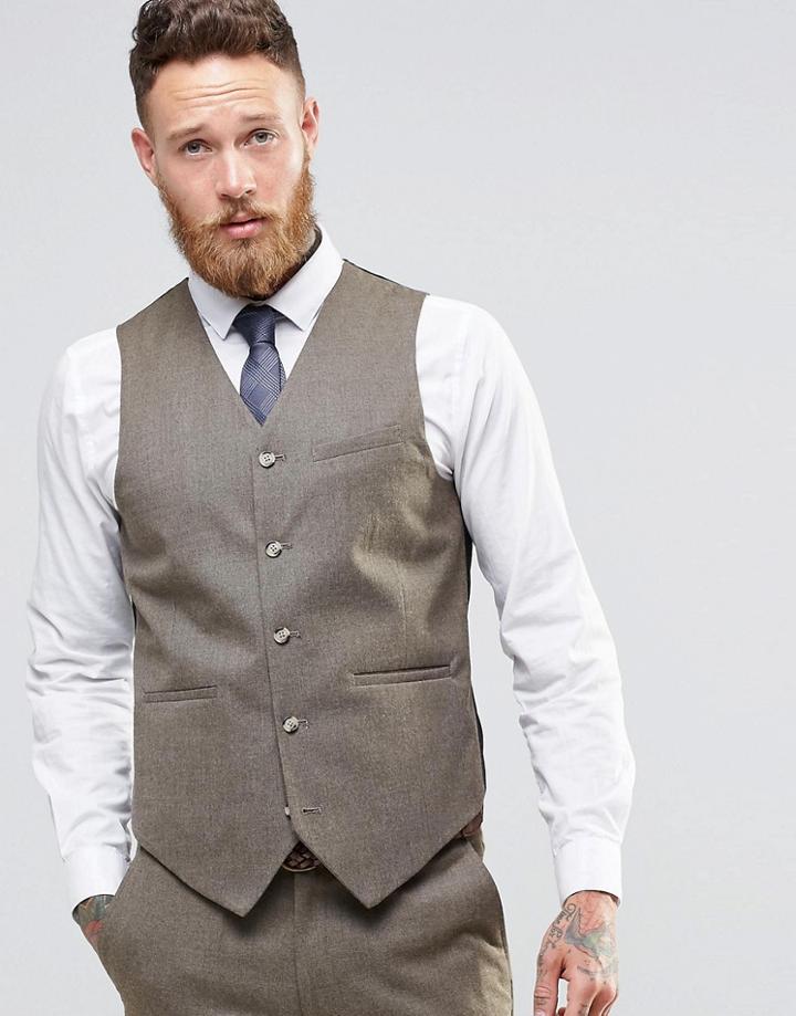 Asos Slim Vest In Brown Tweed - Brown