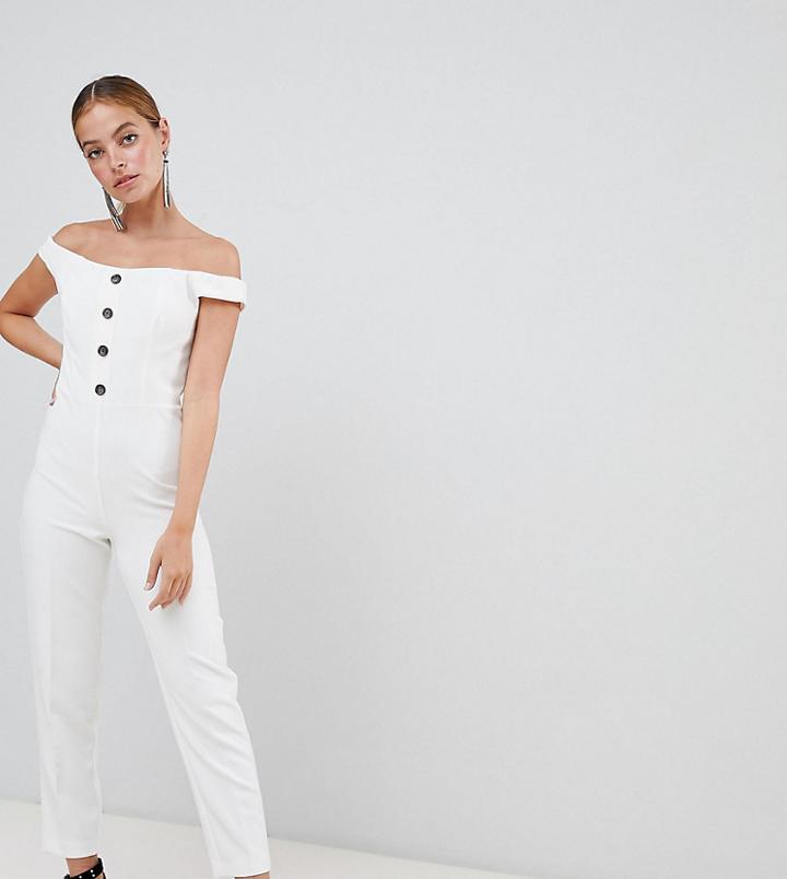 Miss Selfridge Petite Button Front Occasion Jumpsuit - White