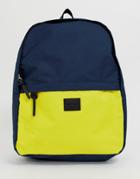 Asos Design Backpack In Navy And Yellow Color Block - Navy