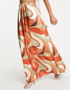 Asos Design Satin Midaxi Skirt With Chain Detail In Swirl Print-multi